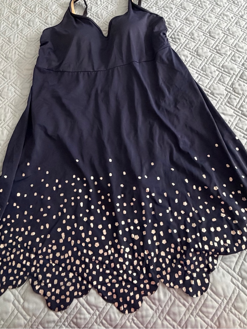 Navy Blue Scalloped Swim dress with Silver Dot Accents